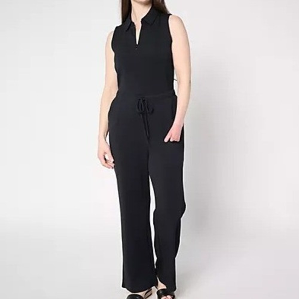 Belle Kim Gravel Womens Petite Large Black ScubaLuxe Zip Front Jumpsuit A686152‎